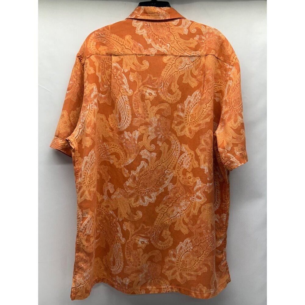 Tasso Elba Island Mens Orange Paisley Button-Down Shirt 75% Silk 25% Linen Short - Picture 13 of 16